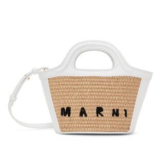 Marni Tropicalia Micro Calfskin Raffia-effect Fabric Tote White Beige